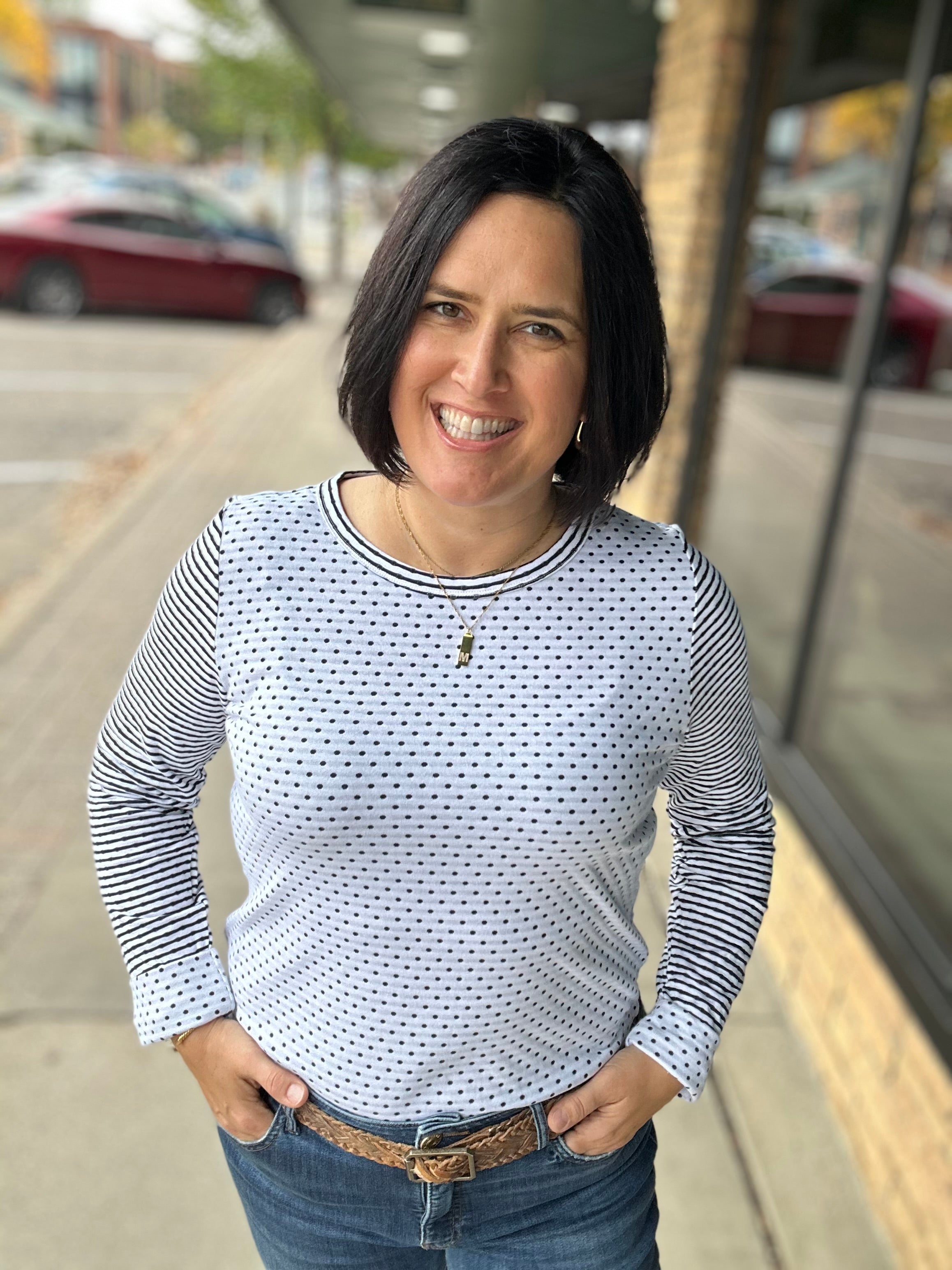 Crew Long Sleeve Polka Dot Stripe Top Tops- Long Sleeve STACCATO