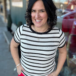 Ivory/Black Pointelle Striped Top Top - Sweater STACCATO