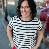 Ivory/Black Pointelle Striped Top Top - Sweater STACCATO