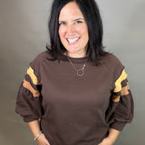 Brown Puff Striped Sleeve Top Top - Sweatshirt JODIFL