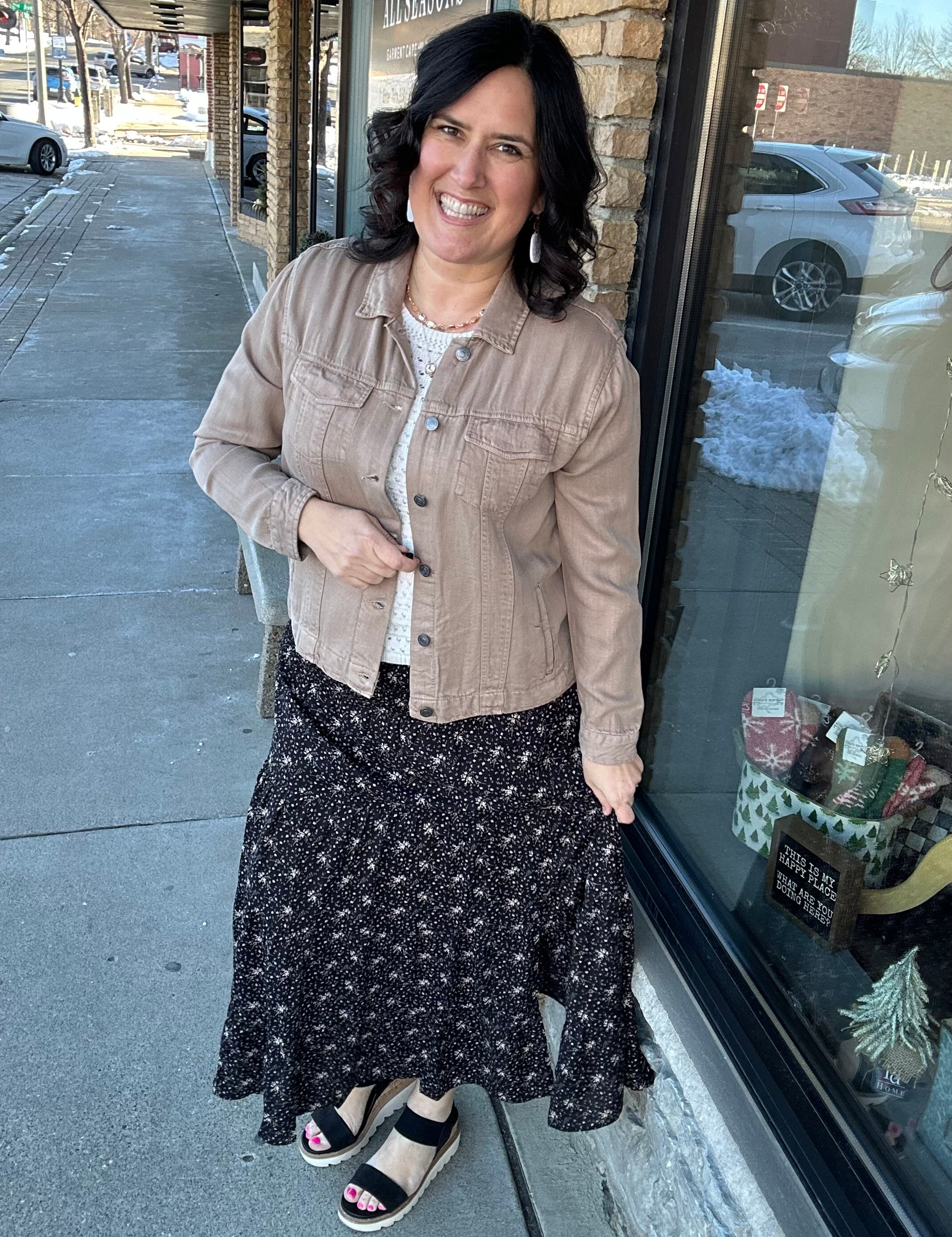 Black/Mocha Floral Tiered Midi Skirt Bottom- Skirt WISHLIST