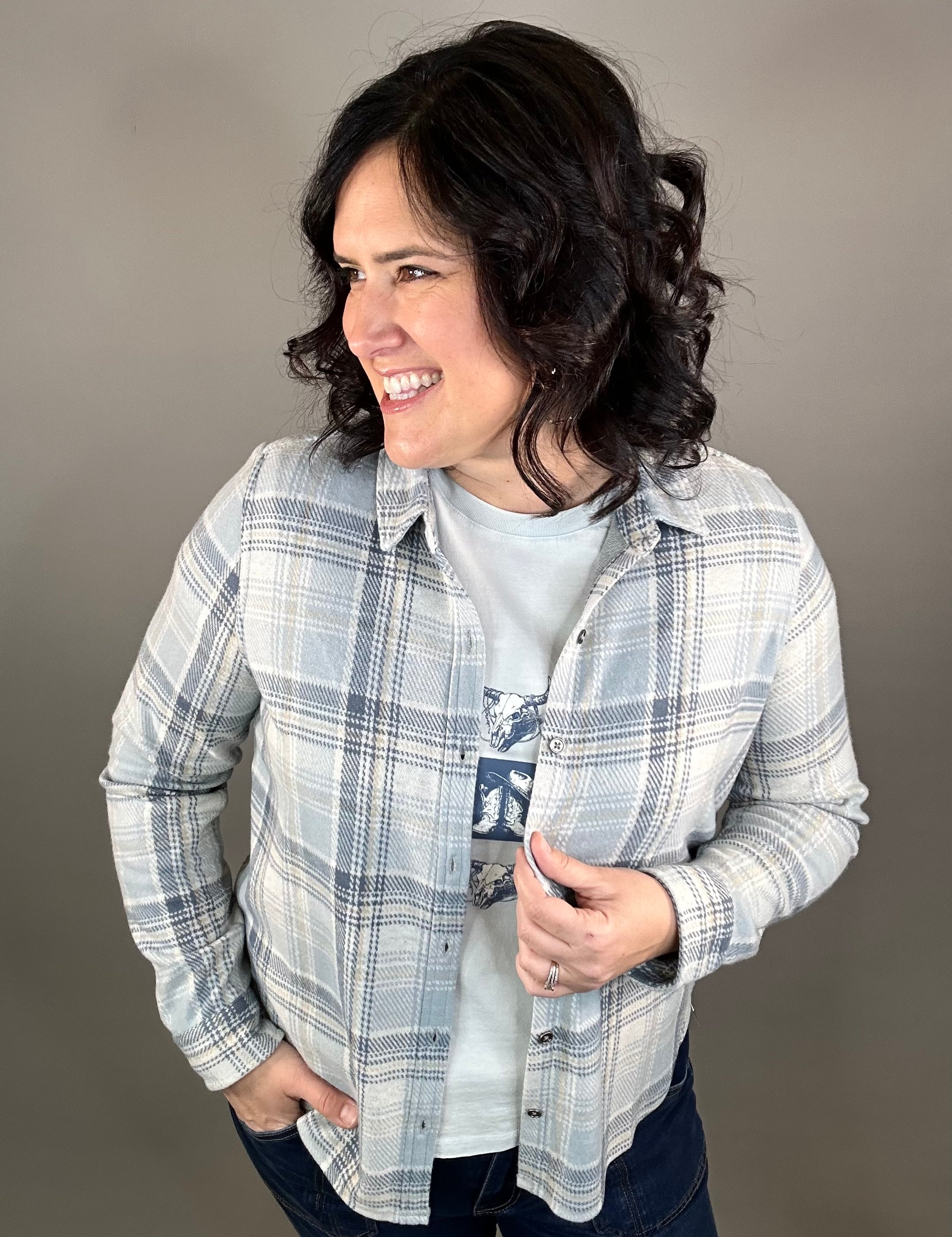 Blue/Tan Beatrice Flannel Tops - Button Ups FLAG AND ANTHEM