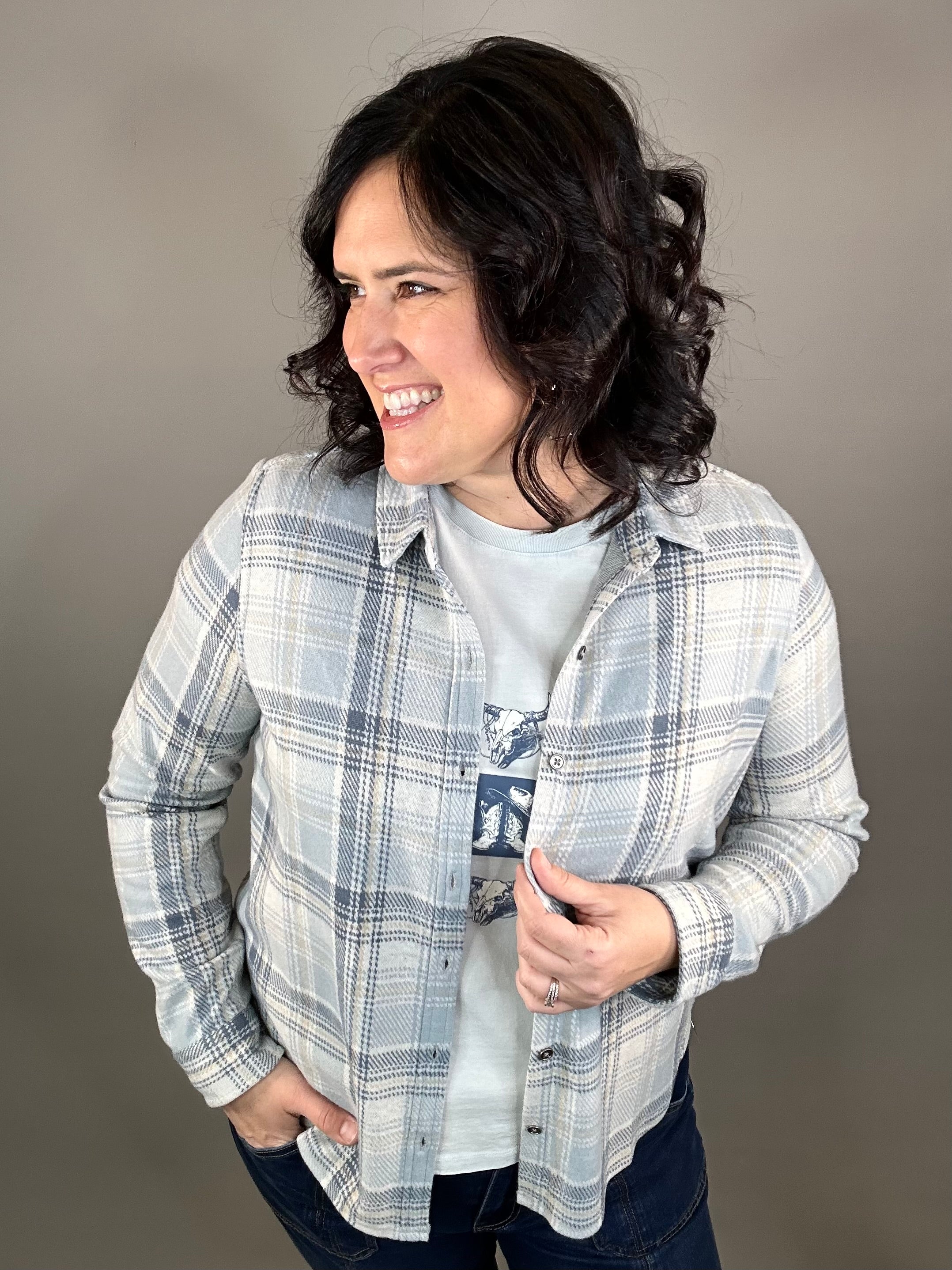 Blue/Tan Beatrice Flannel Tops - Button Ups FLAG AND ANTHEM