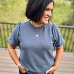 Denim Cloud Knit Puff Sleeve Top Top - Tee TRES BIEN