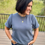 Denim Cloud Knit Puff Sleeve Top Top - Tee TRES BIEN