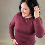 Burgundy Hacci Ribbed Knit Top Top - Sweater STACCATO