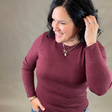 Burgundy Hacci Ribbed Knit Top Top - Sweater STACCATO