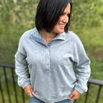 Denim Washed Half Button Sweatshirt Top- Sweatshirt TRES BIEN