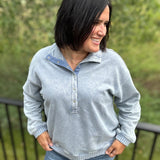 Denim Washed Half Button Sweatshirt Top- Sweatshirt TRES BIEN