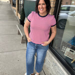Red, White & Navy Short Sleeve Striped Top Tops- Tees STACCATO