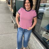 Red, White & Navy Short Sleeve Striped Top Tops- Tees STACCATO