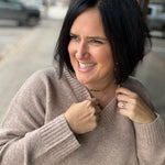 Mocha V-Neck Basic Sweater Top - Sweater HEM & THREAD