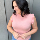 Blush Peach Stripe Ruffle Tank Tops- Tanks DOE & RAE
