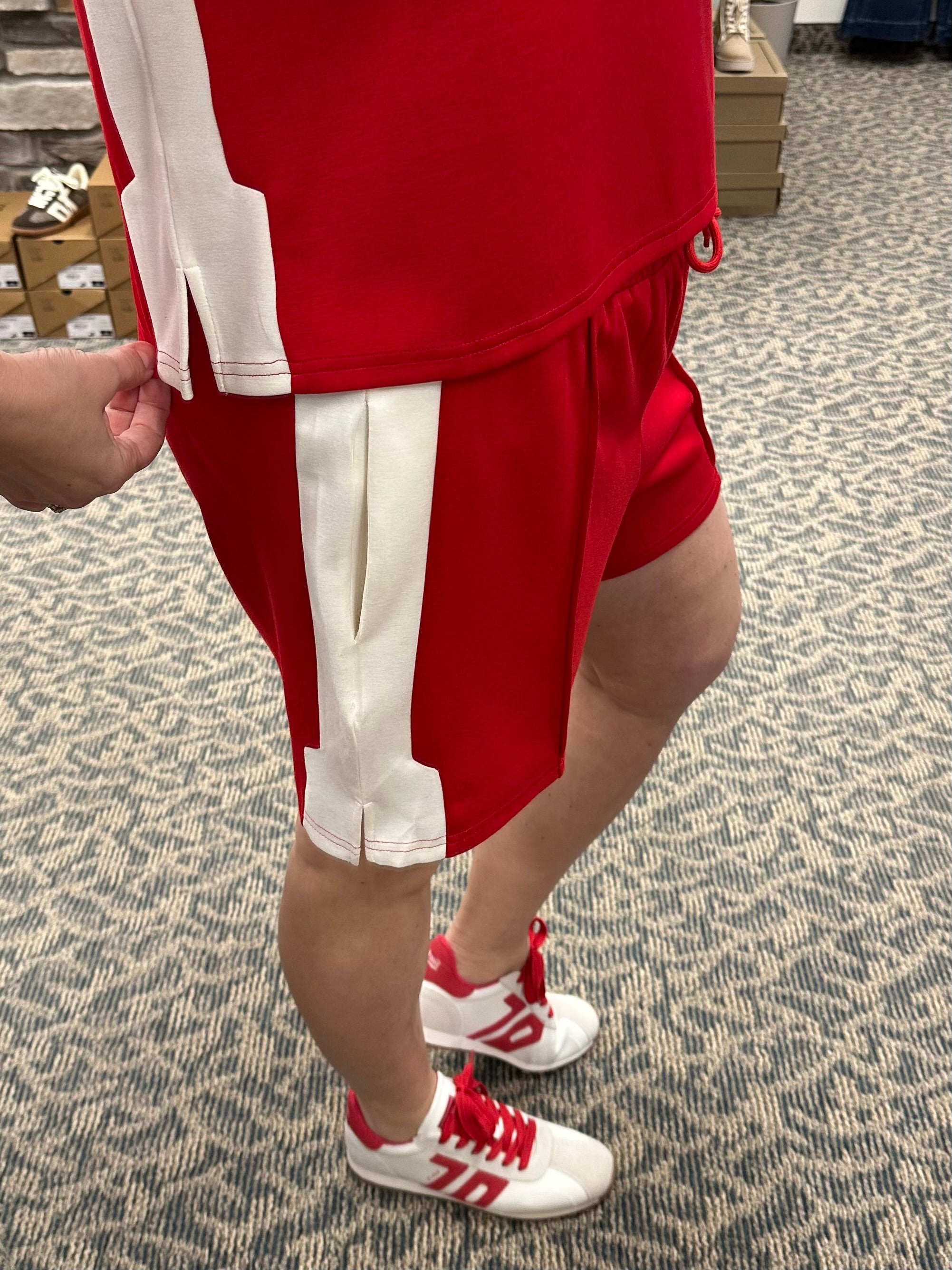 Red Zip Detail Lounge Set Bottoms - Shorts JODIFL