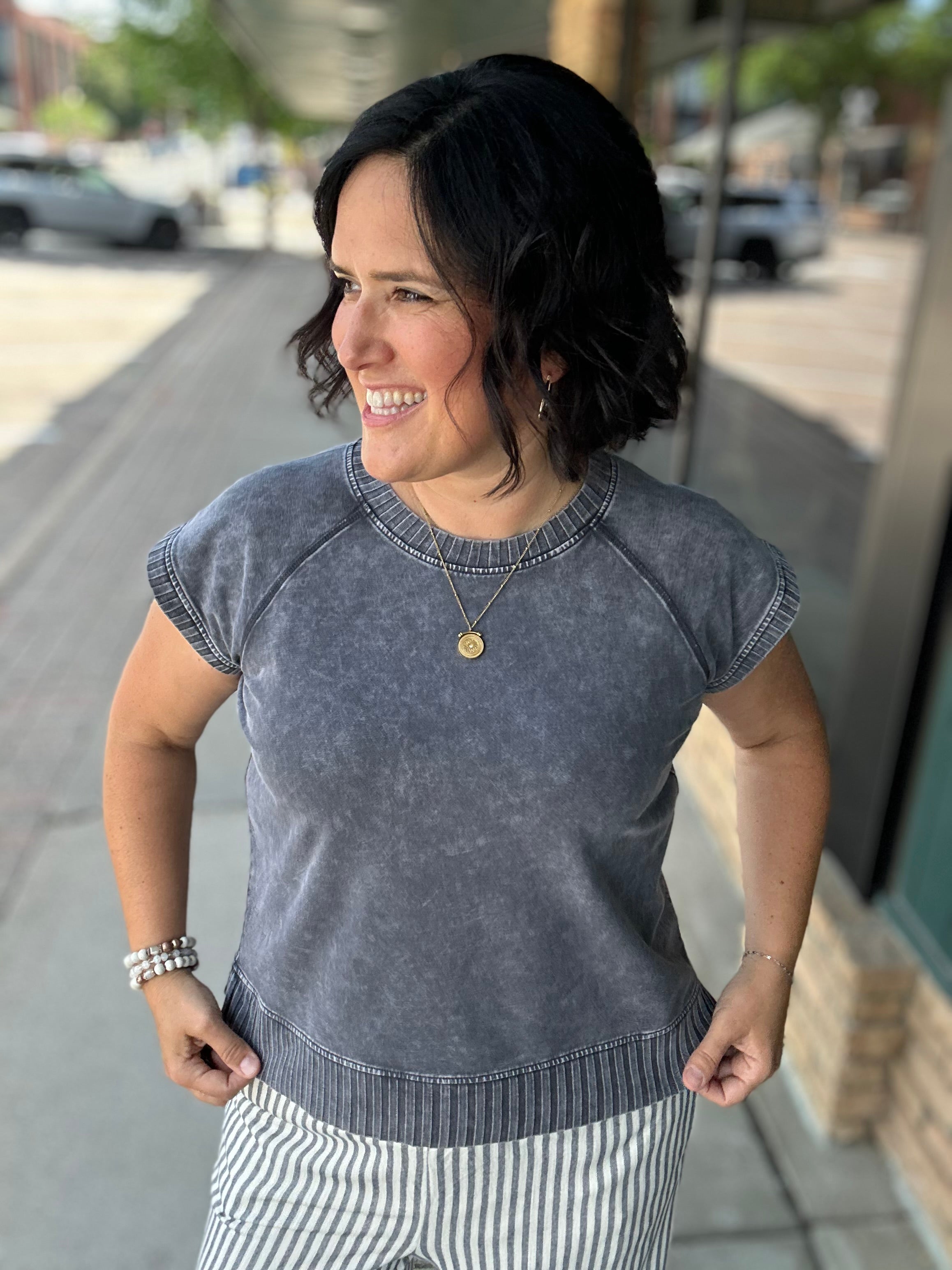 Washed Charcoal Hana Dolman Lounge Tee Top - Tee FLAG AND ANTHEM