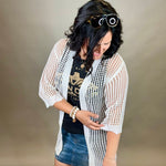 White Coastal Crochet Tie Kimono OS Tops- Cardigans PRETTY SIMPLE WHOLESALE