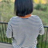 Navy Sand Stripe Contrast Collar Sweater Top - Sweater TRES BIEN