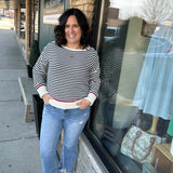 Navy/White Boat Neck Sweater Top - Sweater HEM & THREAD