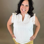 White Eyelet Ruffle Cap Sleeve Top Tops- Blouses DOE & RAE