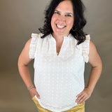 White Eyelet Ruffle Cap Sleeve Top Tops- Blouses DOE & RAE