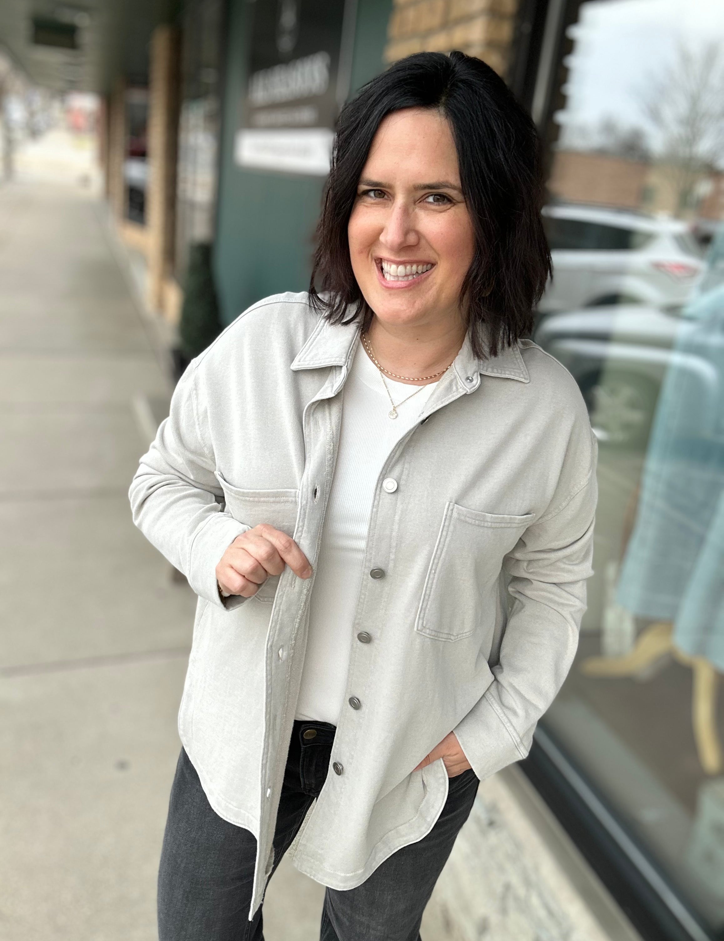 Grey Washed Soft Button Up Outerwear- Jackets PANACHE