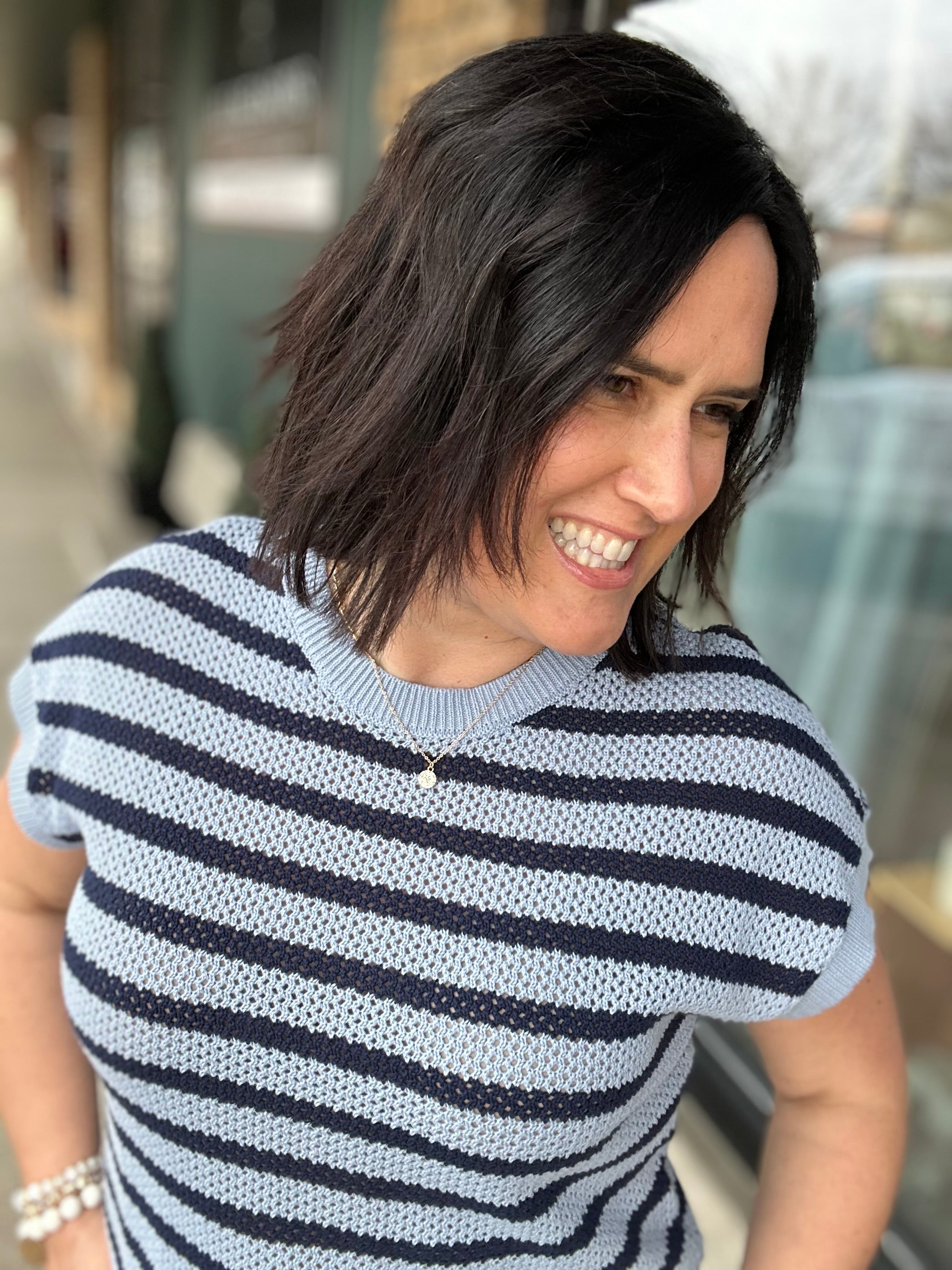 Blue Ashley Striped Sweater Top - Sweater FLAG AND ANTHEM