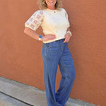 Dark Blue Wide Leg Pants Bottoms - Pants MICA DENIM