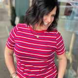 Red Stripe Crew Neck Top - Tee STACCATO