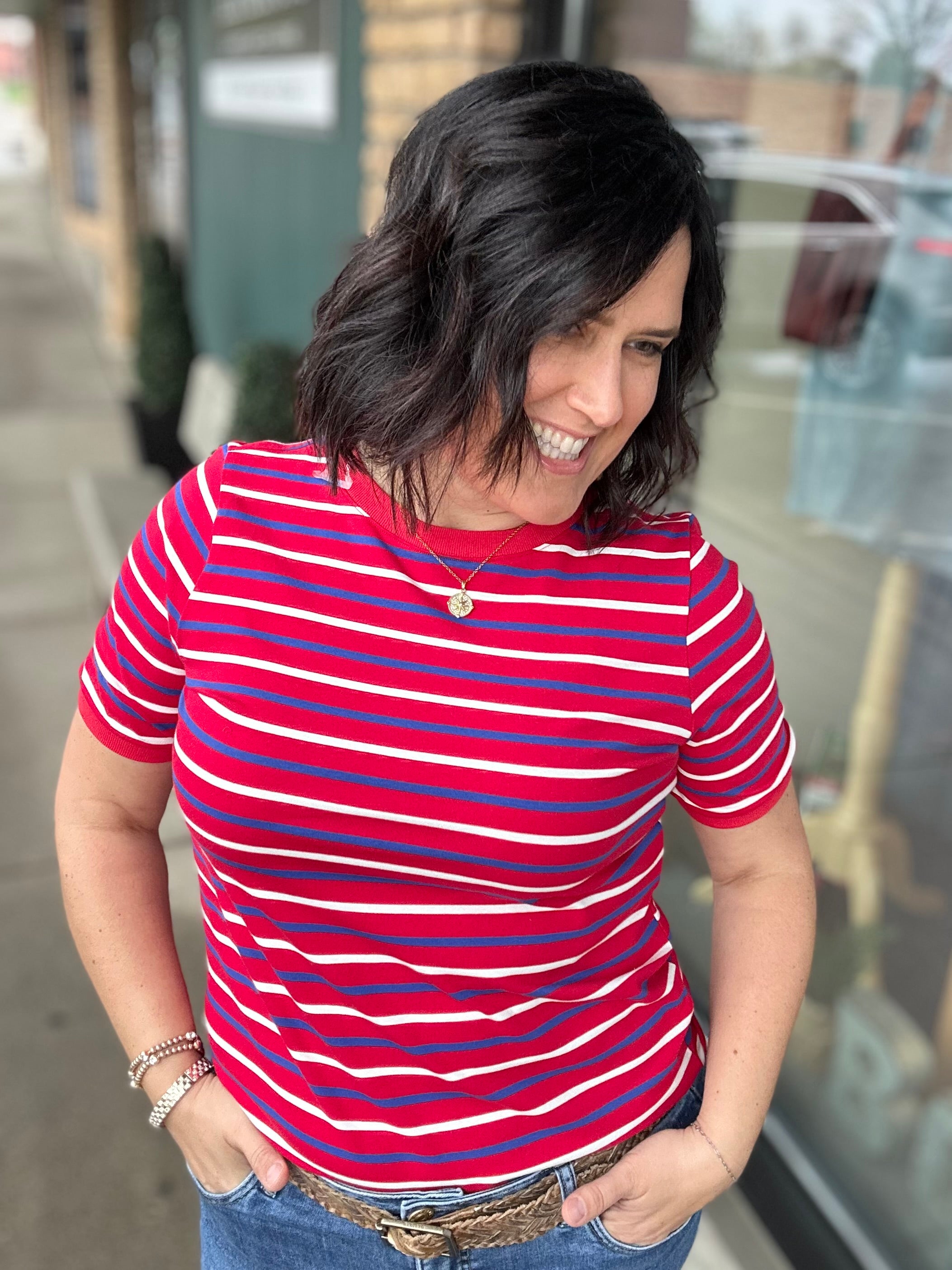 Red Stripe Crew Neck Top - Tee STACCATO