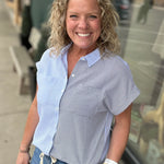 Blue Ramona Color Block Button Down Tops - Button Ups FLAG AND ANTHEM
