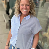 Blue Ramona Color Block Button Down Tops - Button Ups FLAG AND ANTHEM