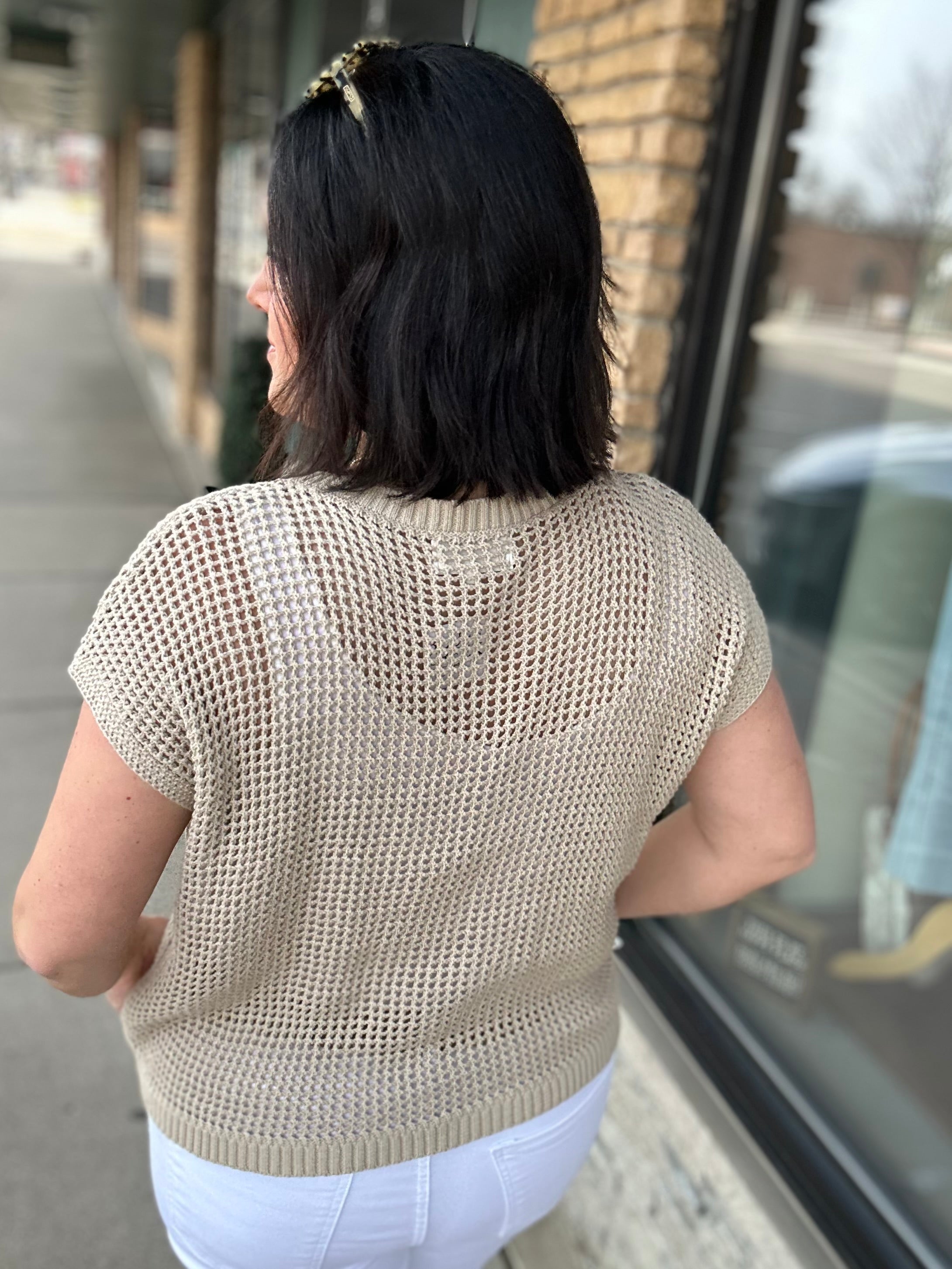 Natural Sun-Soaked Open-Knit Fishnet Sweater Top - Sweater IN FEBRUARY