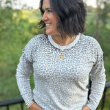 Cream Black Animal Print Crew Neck Sweater