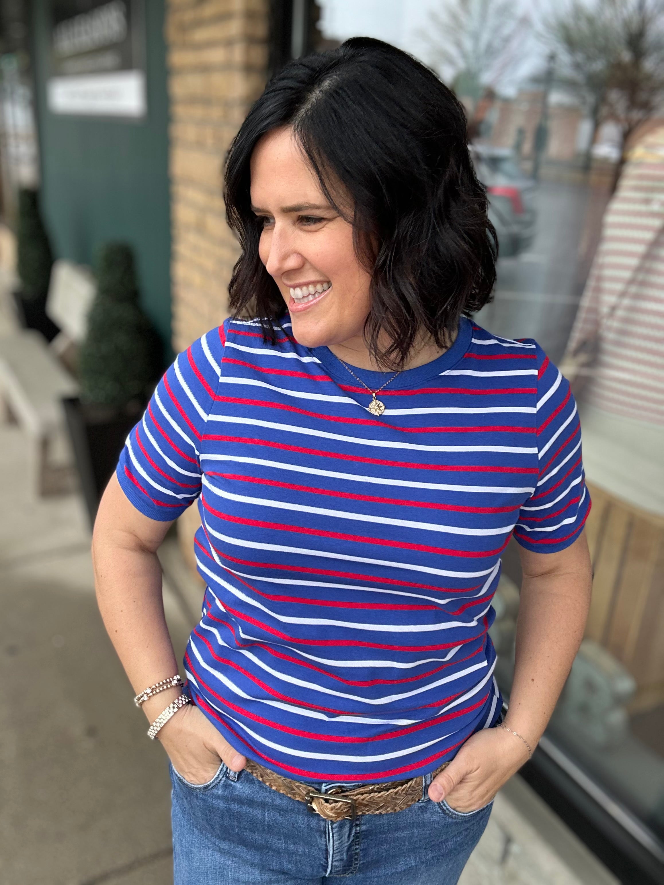 Royal/White/Red Crew Neck Top - Tee STACCATO