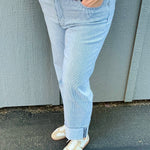 Fay Straight Cuffed Blue/White Denim Bottoms - Pants KUT FROM THE KLOTH