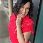 Red Zip Up Sweater Top - Sweater Mystree