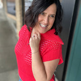 Red Zip Up Sweater Top - Sweater Mystree