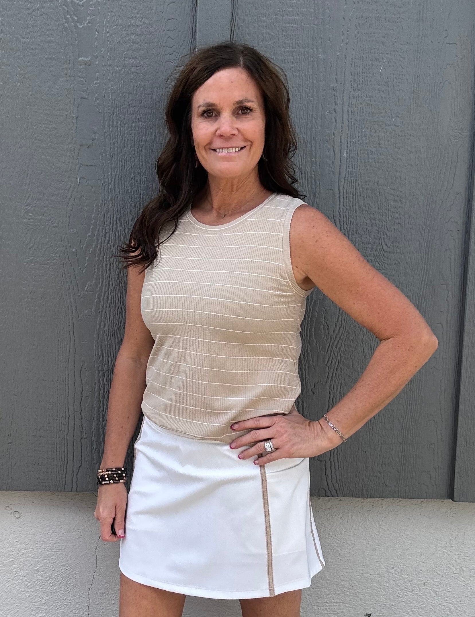 Ivory Taupe Rib Carlton Skort Bottom- Skirt THREAD & SUPPLY