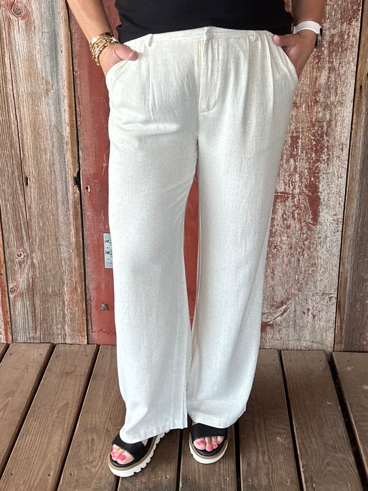 Linen Wide Leg Trousers Bottom- Pants HEM & THREAD