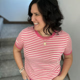 Pink Striped Half Sleeve Sweater Top - Sweater STACCATO