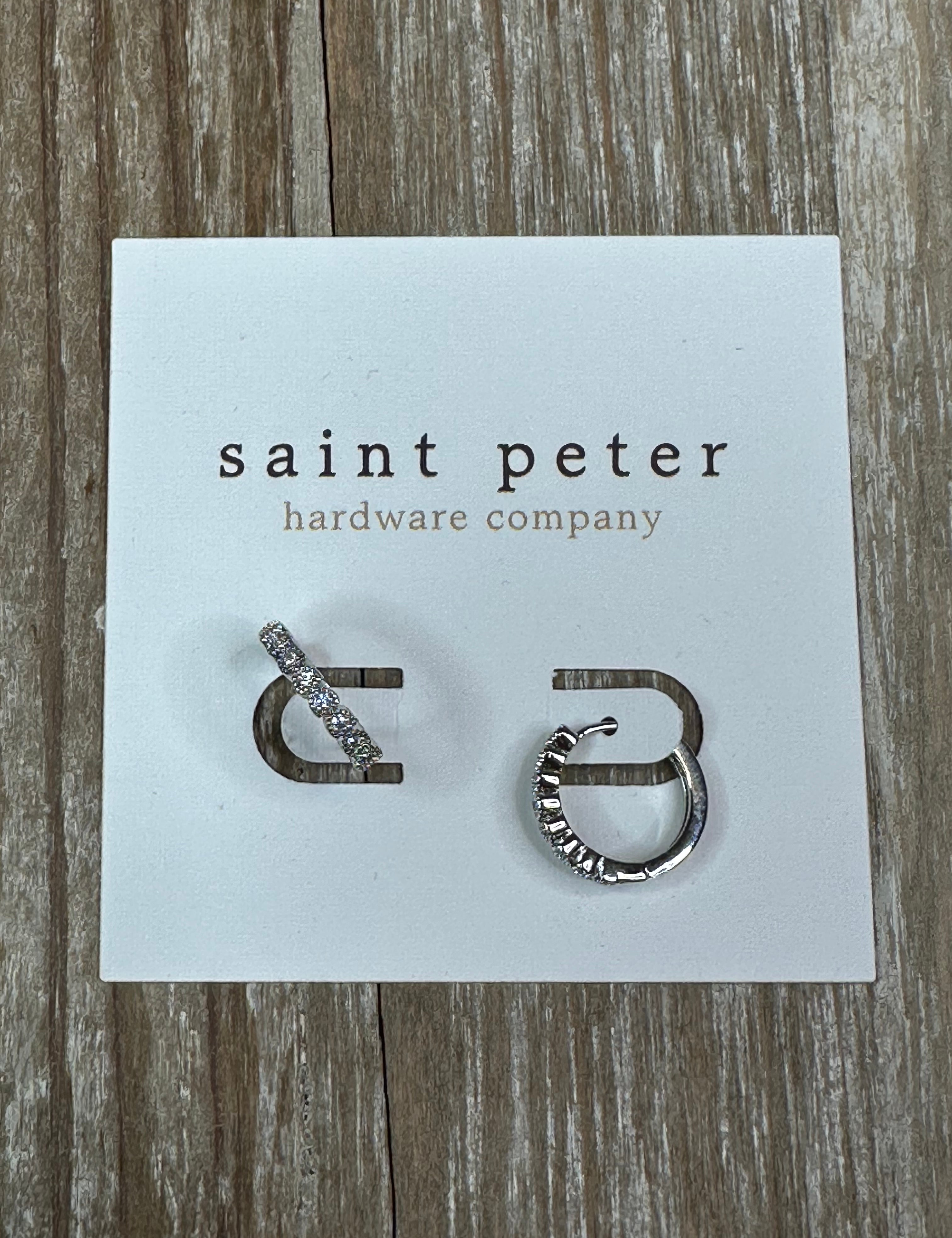 Rhinestone & Silver Circle Huggies Jewelry - Earrings St. Peter Hardware