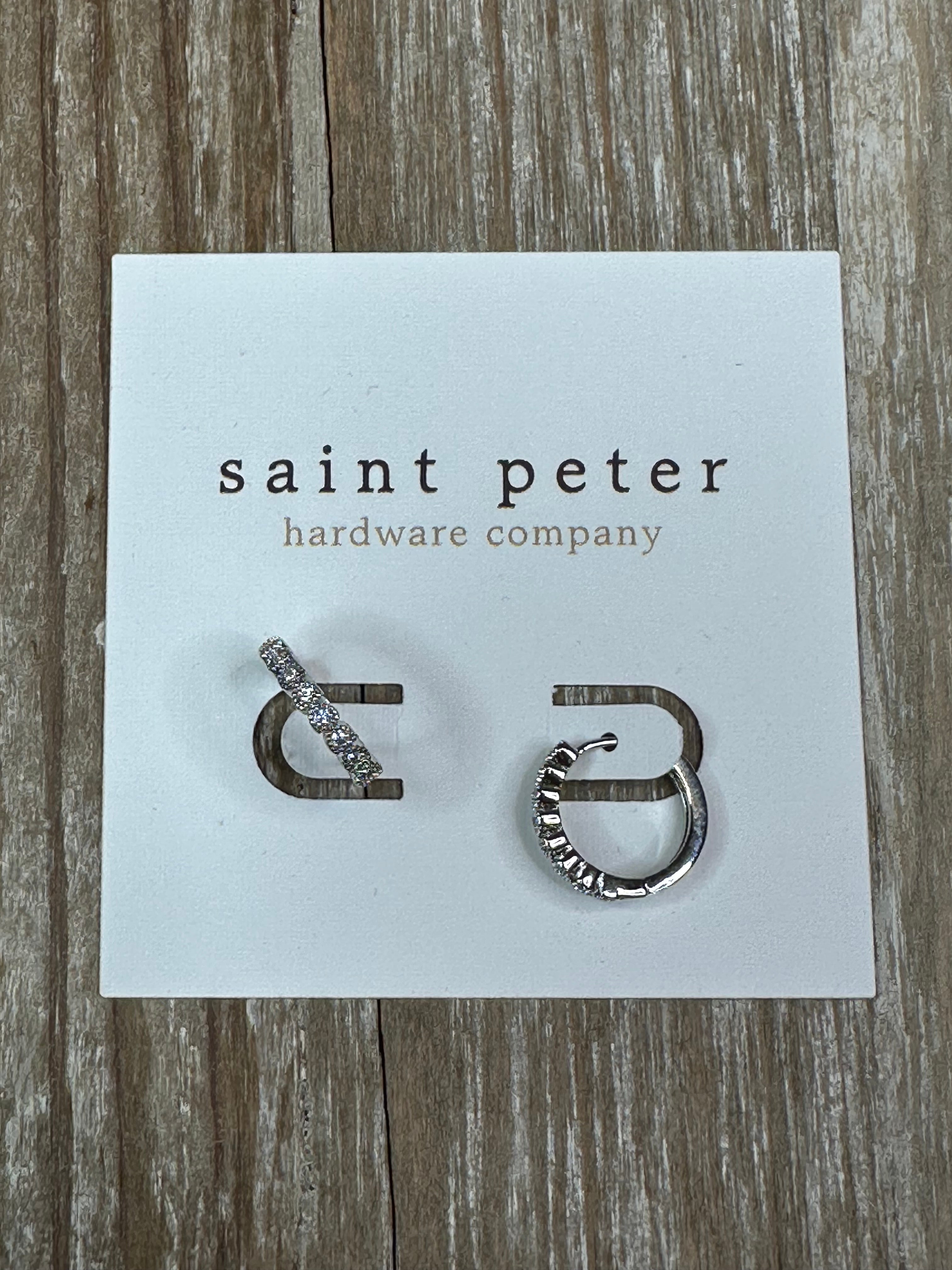 Rhinestone & Silver Circle Huggies Jewelry - Earrings St. Peter Hardware