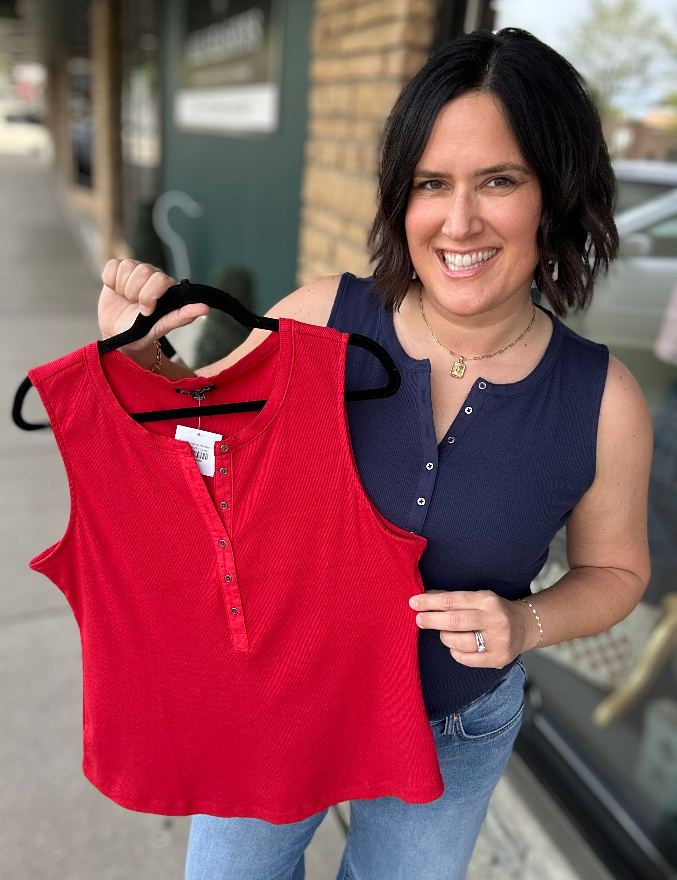 Red Denning Henley Tank Tops- Tanks FLAG AND ANTHEM