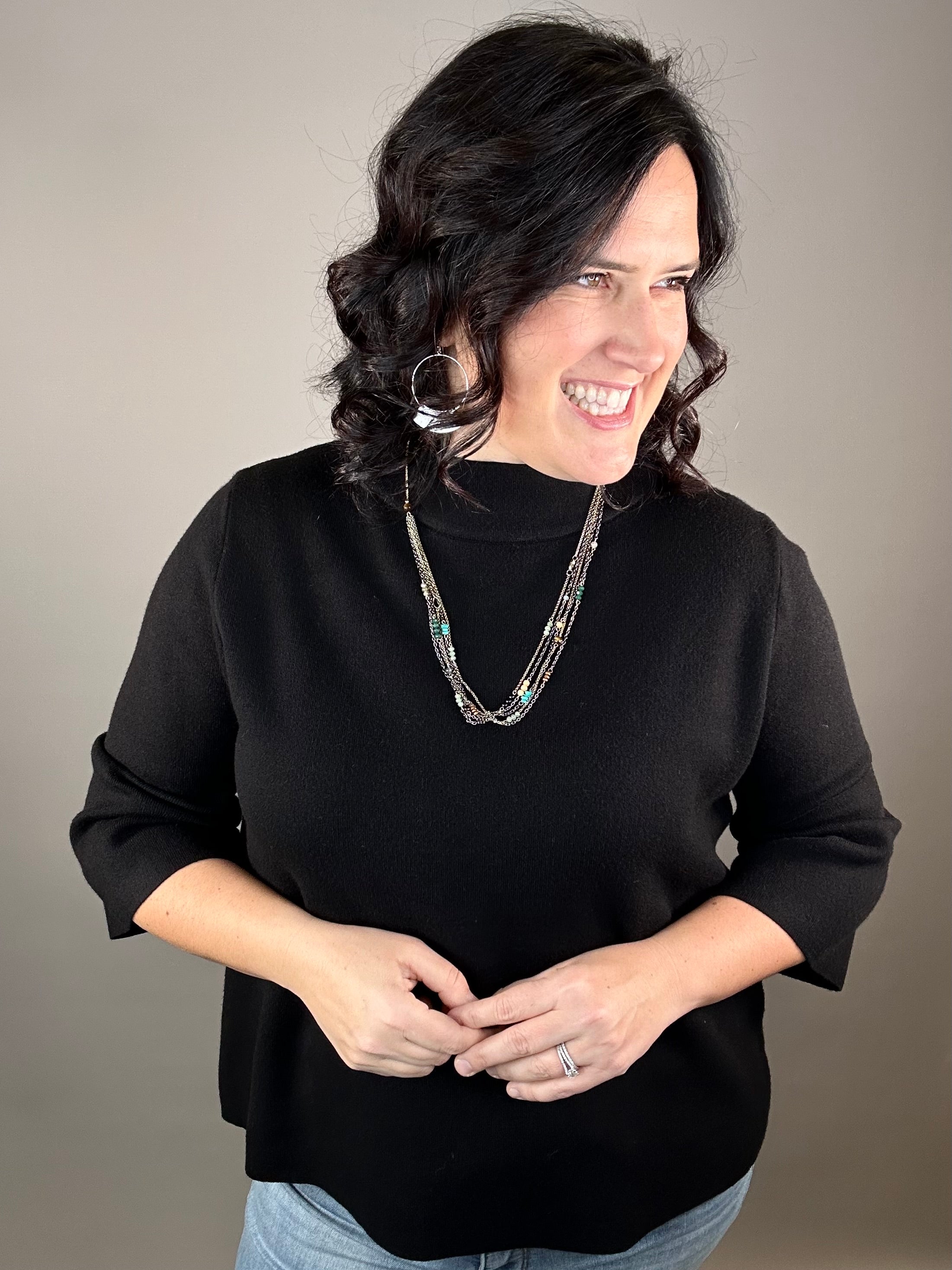 Black Mock Neck Sweater Top - Sweater FATE by LFD