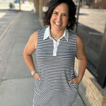 Navy & White Stripe Sleeveless Rugby Dress Dresses DOE & RAE