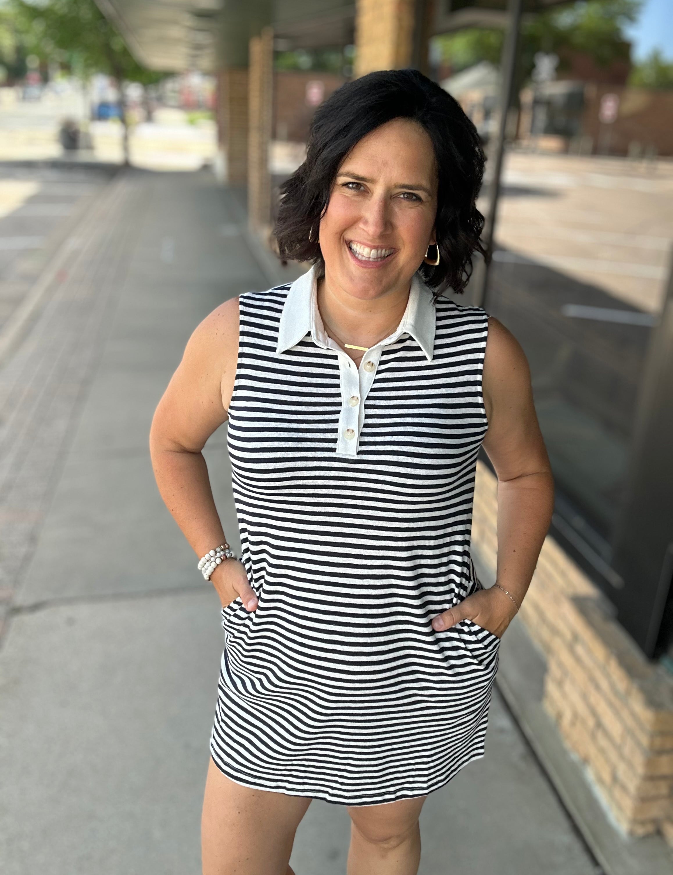 Navy & White Stripe Sleeveless Rugby Dress Dresses DOE & RAE