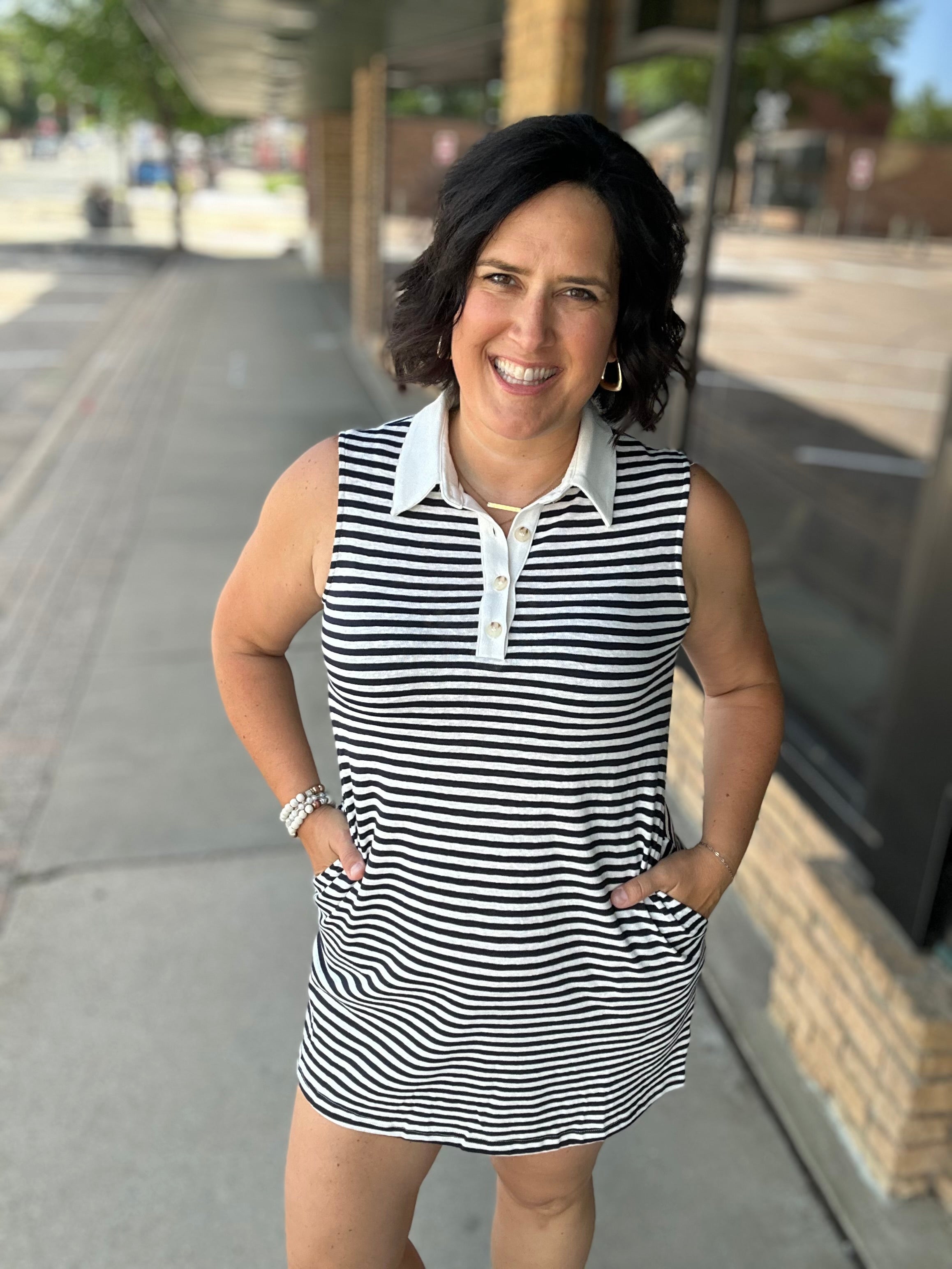 Navy & White Stripe Sleeveless Rugby Dress Dresses DOE & RAE