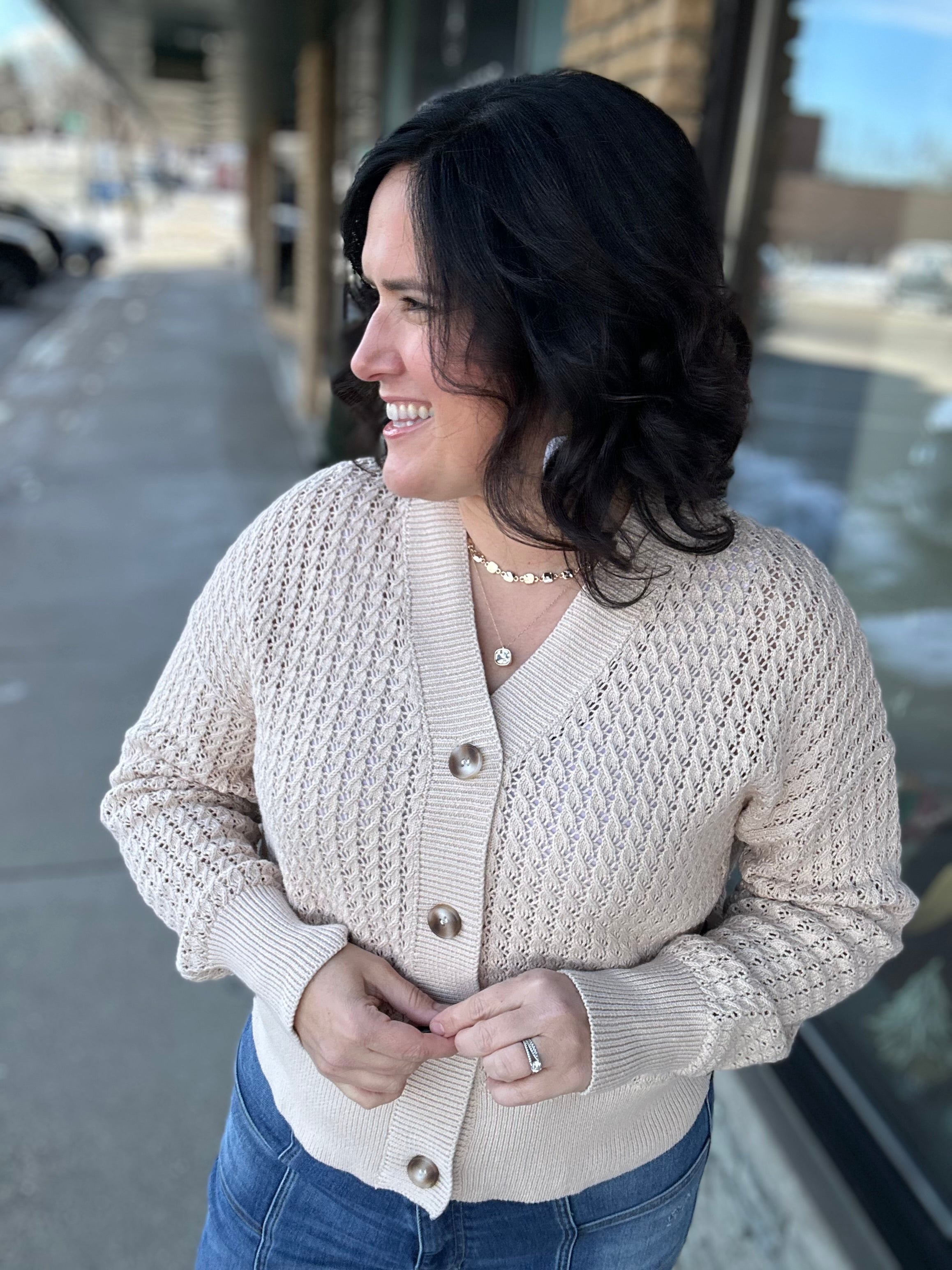 Sand ZigZag Crochet Knit Cardigan Tops- Cardigans EE:SOME