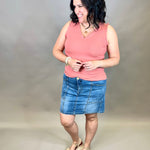 Salmon V Neck Frilled Tank Tops- Tanks DOE & RAE