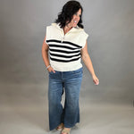 Ivory Striped Half Zip Sweater Top Top - Sweater DOE & RAE